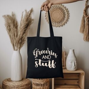 Custom Black Tote Groceries And Stuff